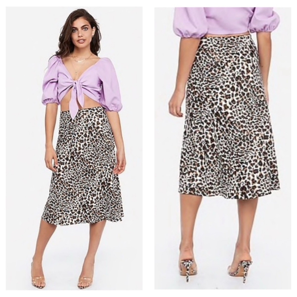 NWOT XL Express Leopard Print Silky Midi Skirt